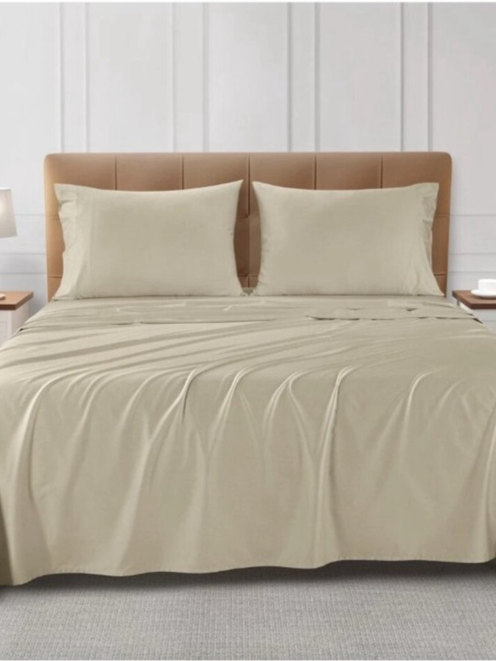 NWT SleepRX 300 Thread Count 4 Piece Sheet Sets, Color Oatmeal / Tan, Size Queen